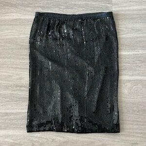 Vintage Pure Silk Black Sequined Midi Skirt